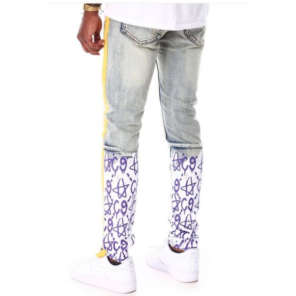 Cooper 9 Los Angeles Men Graffiti Detail Streetwear Jeans Size 36 - Picture 2 of 13